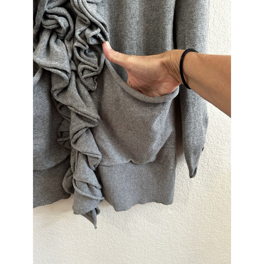 Etcetera Gray Cotton Cashmere Ruffled 2 Pockets Cardigan Sweater Size M - Picture 6 of 14